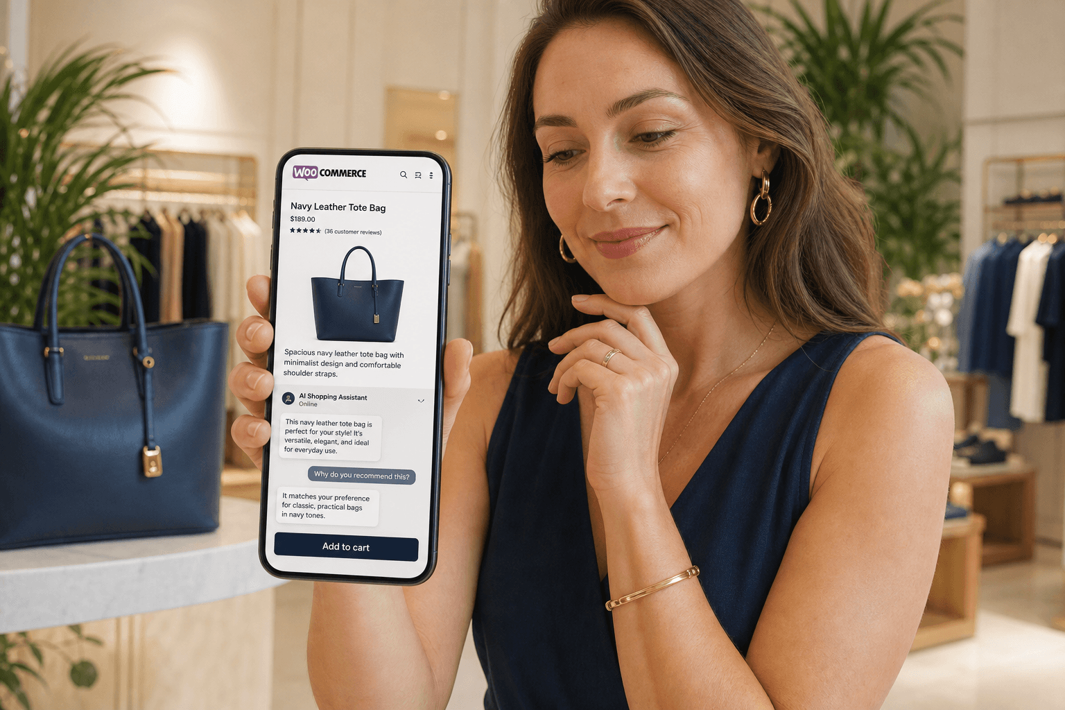 A shopper using Zorachat on a WooCommerce product page